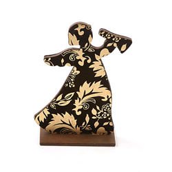 Wooden angel with suede gold applique, 15x10 cm