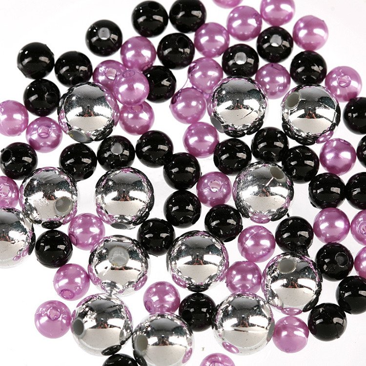 Perlen, Zierperlen 50g violett silber schwarz 