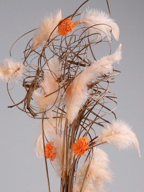 Bukiet do wazonu kręcone trawy, kwiaty sola, pióra kolor brzoskwinia ok 40-50 cm