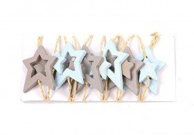 Girlanda niebiesko-liliowych drewnianych gwiazdek na sznurku 12 gwiazdek- 160 cm