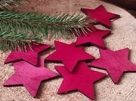 Ozdoby świąteczne drewniane,Gwiazdy drewniane  CZERWONE  6 cm-6 szt CENA ZA OPAKOWANIE