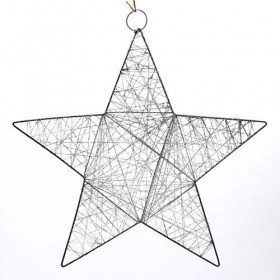 Wiry star-hanger, silver with glitter, 30 cm