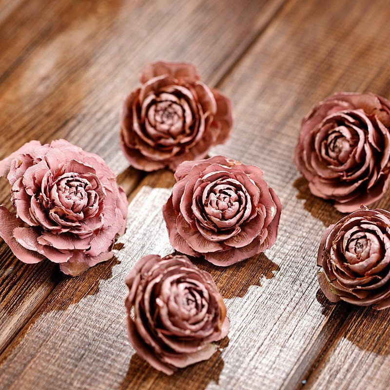 Cedar Wood Roses 12pcs./pack Light Pink decorations adhesive cones, shells dried flowers