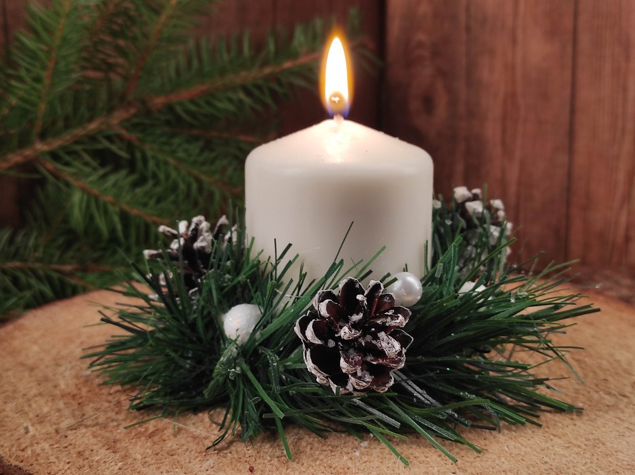 Christmas candle, winter, white, 12/12 cm candles \ rustykalne