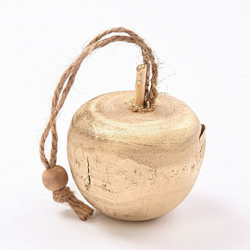 Large turned wooden gold-lacquered apples on a cord, 4 pcs/pkg