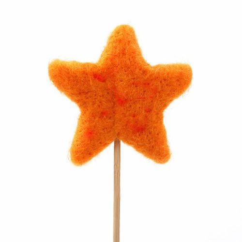 Orange felt star on stick 8 cm/30 cm