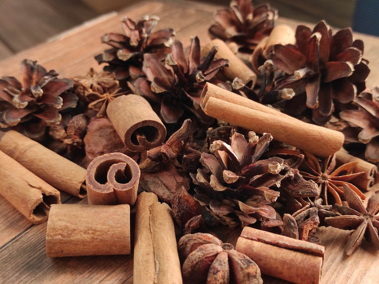 Winter potpourri with cinnamon, pine cones, anise