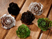 Cedar Wood Roses 6 pcs./pack heads green, silver, brown