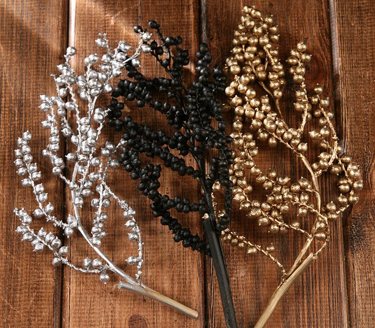 Canella Zweige mit Früchte, 3 Stücke, 20-30 cm, golden-schwarz-silbern