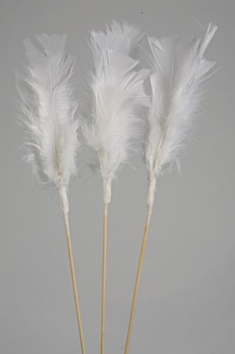 Federn am Stiel (3 Stck) 34 cm - weiß