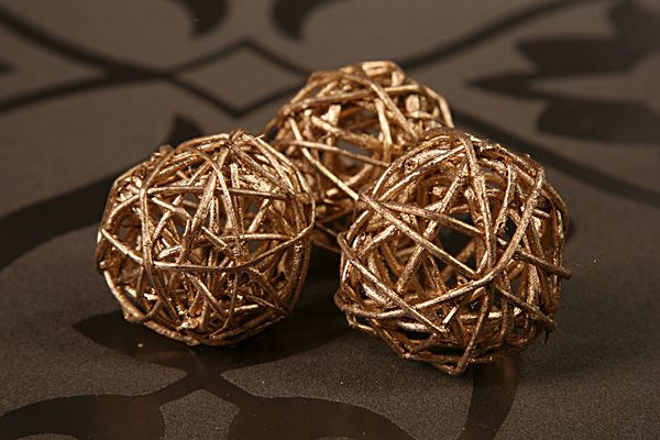 Rattankugeln, Durchmesser 4-5 cm, 6 Stücke, golden