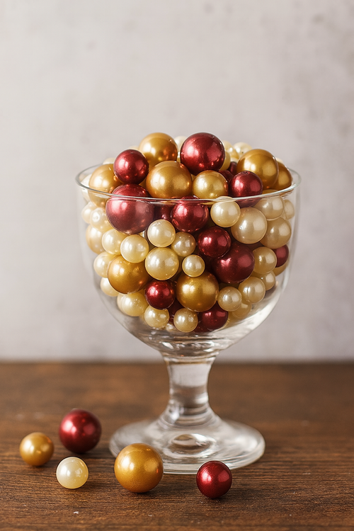 Perlen, Zierperlen 50g, braun, gold, creme 