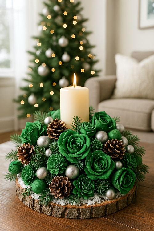 Zielone kwiaty shola 60 szt do świątecznych stroików, wieńców, stołu, DIY