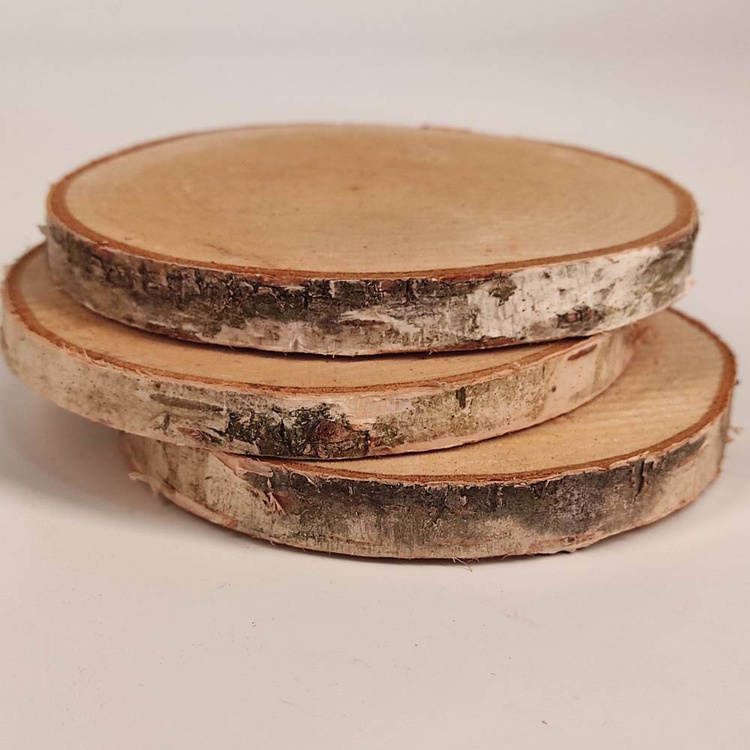 Holzscheibe zur Dekoration, Birke 7-10 cm dick. 1-2 cm 3er Packung 