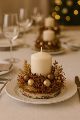 Decoration with a candle on wood 12 cm