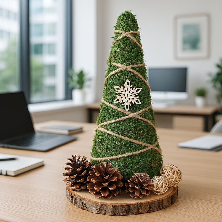 Christmas tree made of moss on a brown base, 16-30 cm