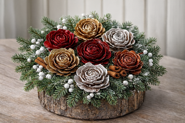 Cedar Wood Roses 6 pcs./pack heads white,blue,claret