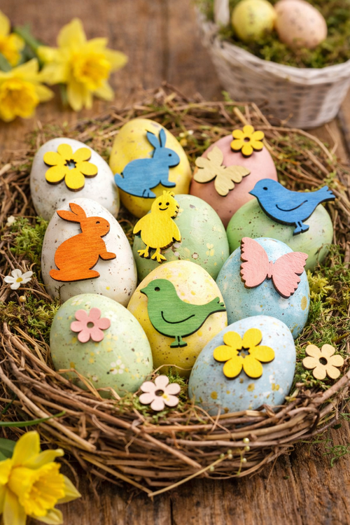 BAW SIĘ Z NAMI KOLORAMI – 48 szt. Drewniane Ozdoby 2–3 cm | Mix Wiosenny | GrandDeco