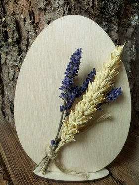 Jajo drewniane 15 cm zdobione zbożem i lawendą. Produkt naturalny
