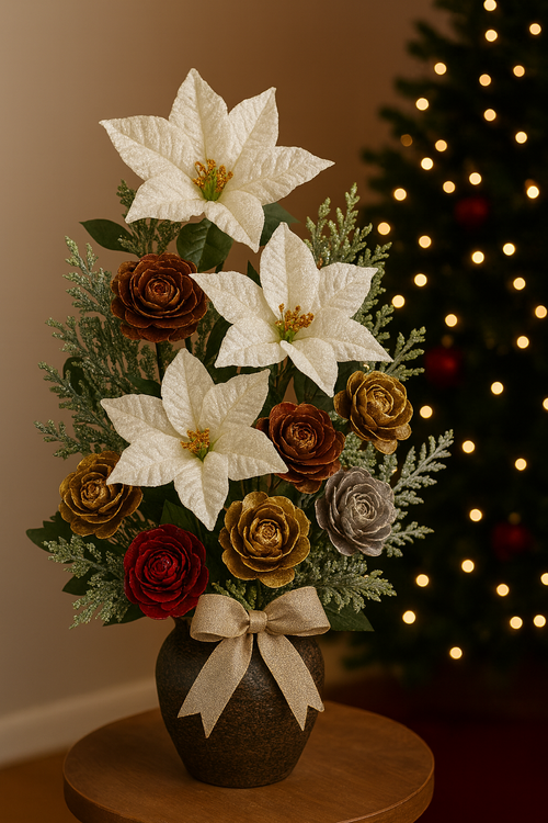 Zedernrosen 6 Stck Köpfchen golden,silbern,weinrot