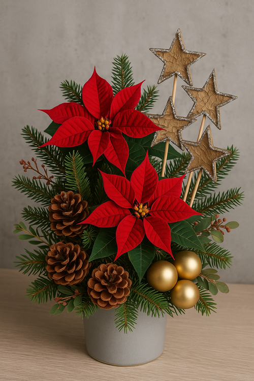 Birch stars on stick, 6 pcs/pkg, silver