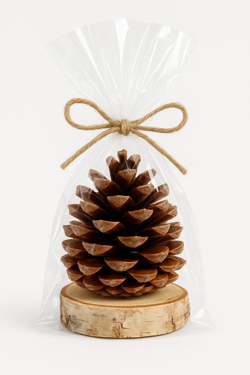 Szyszka dekoracyjna na podstawie z drewna – ozdoba świąteczna Boże Narodzenie naturalna eco handmade