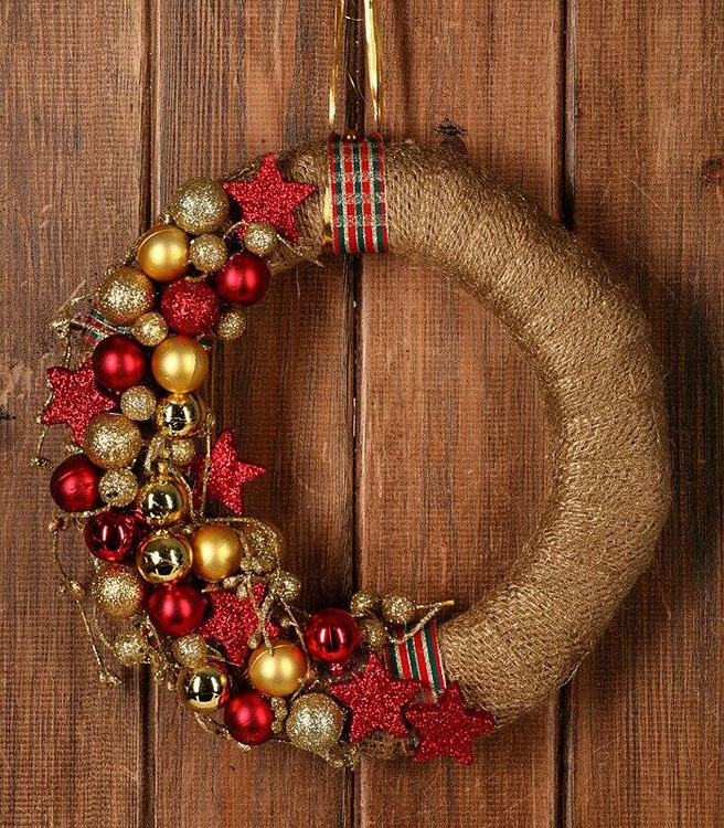 Wianek jutowy 25 cm DIY – baza do dekoracji zimowych, zapakowany z kokardą