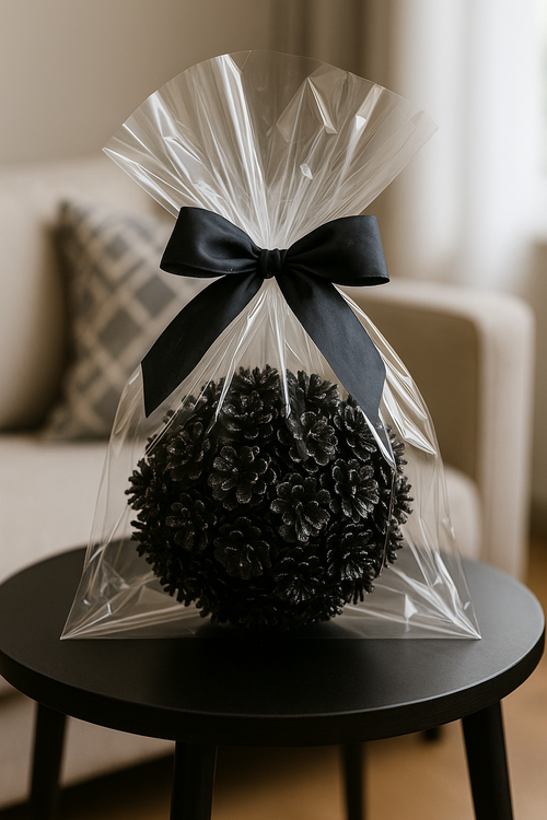 Ekskluzywna kula z czarnych szyszek 20 cm – elegancka dekoracja / prezent – GrandDeco Premium