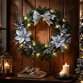 A wreath of artificial spruce decorated with LED lights diameter 30 cm
