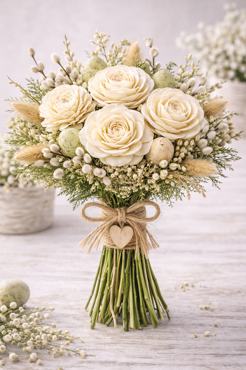  Kwiaty shola z manioku – kość słoniowa | 30 szt. 4–6 cm | Róża & Stokrotka | Kolekcja GrandDeco