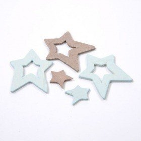 Wooden stars 1,5 - 4 cm blue-gray 36 pcs / set