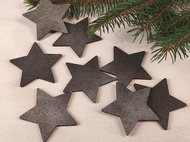 Wooden Christmas decorations, Wooden stars GRAPHITE 6 cm-6 pcs / pack