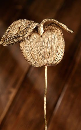 Paper apple on pick, 35 cm, gold