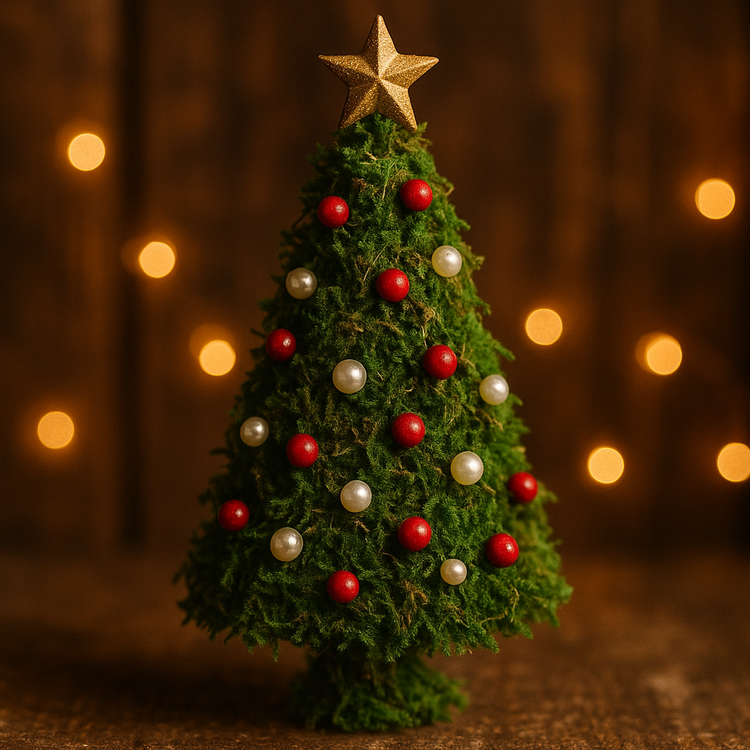 Choinka z mchu na plastrze drewna brzozowego 24 cm