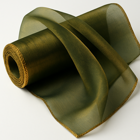 TIUL / ORGANZA złota zieleń 12 cm – obszywany brzeg