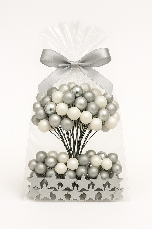 Glass balls on wire, 20mm, pink-white, bunch of 18 pcs, mat/glittered