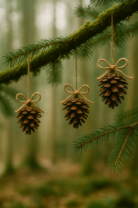 Set von 6 handgemachten Zapfen-Gehängen