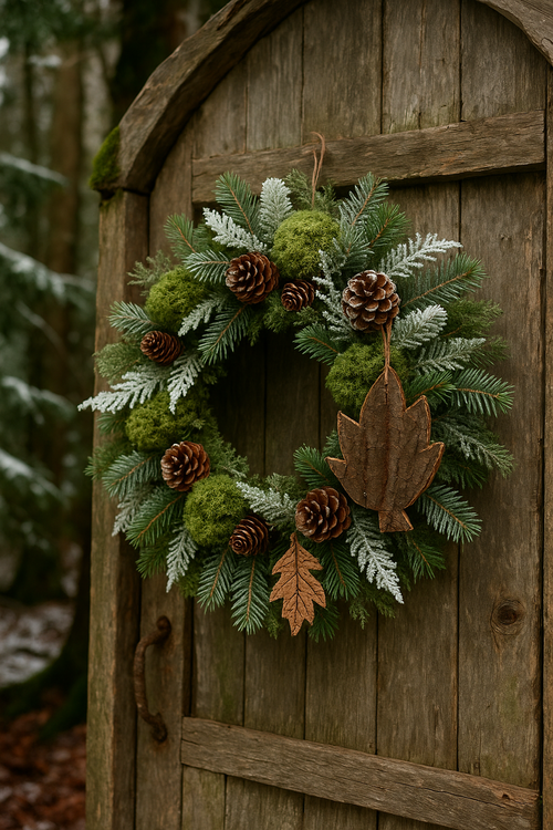 Wianek świąteczny leśny 45 cm – mech, szyszki, igliwie, dekor liść kory – kolekcja GrandDeco