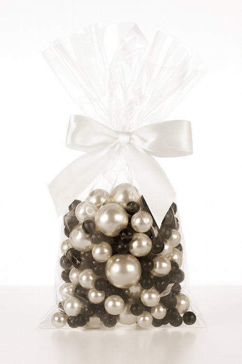 Pearls, decorative beads 50g black and white