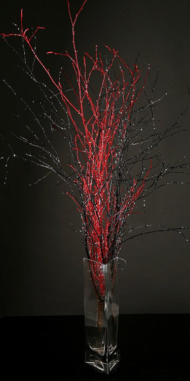 Birch, red with black, glitter, 40-60 cm