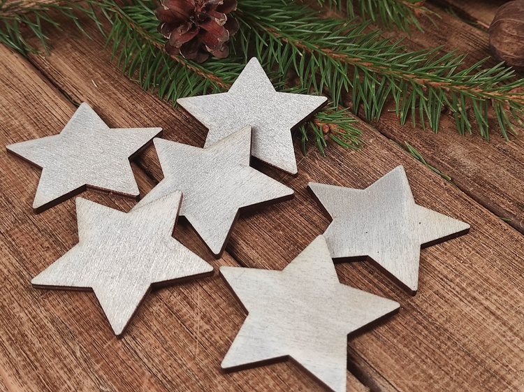 Wooden Christmas decorations, Wooden stars 6 cm-6 pcs / pack
