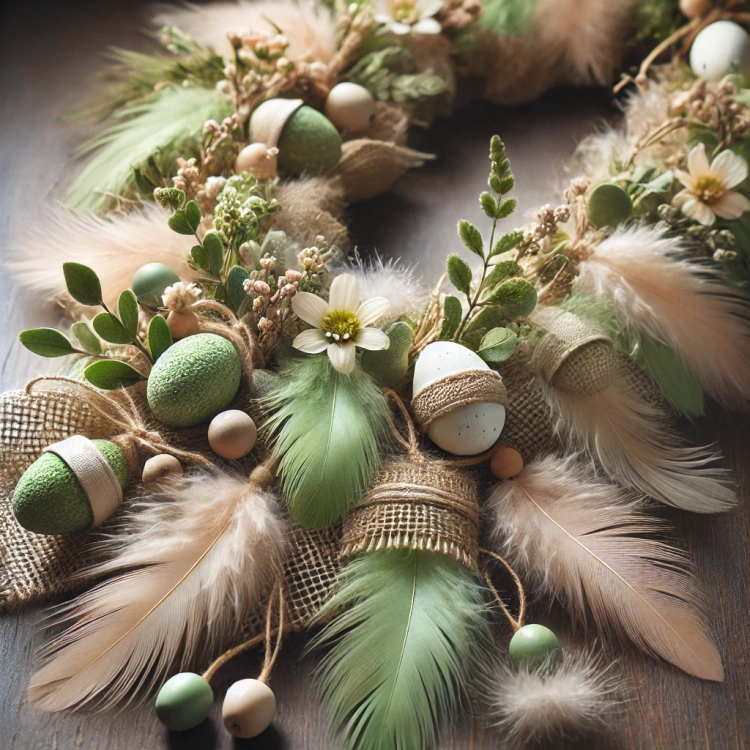 Feathers ca. 200 pcs - green/cream