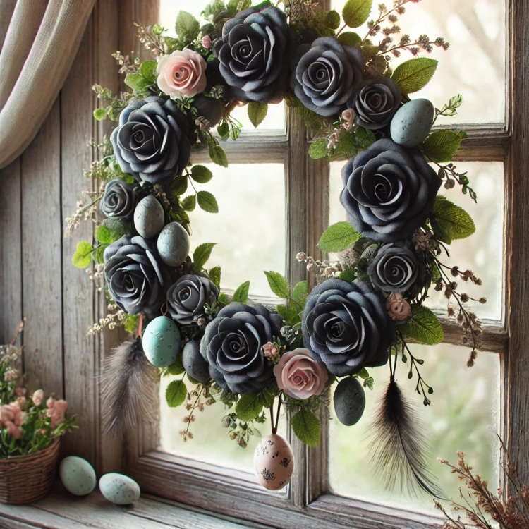 Rose entfalteter Kopf SCHWARZ 12 cm 3 Stück / Packung