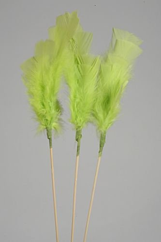 Feathers on stick (3 pcs) 34 cm, green