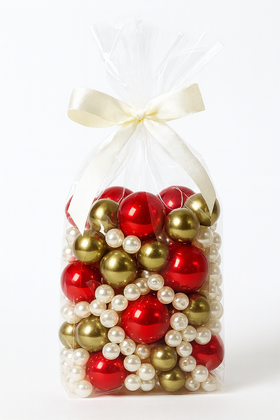 Perełki koraliki dekoracyjne 50g – biało-złoto-czerwone – ok. 250 szt. do stroików, bombek, handmade