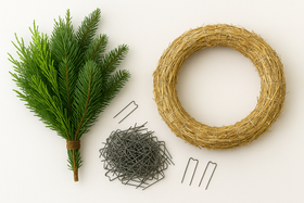 Naturalny wianek świąteczny z prawdziwego igliwia – zestaw DIY 25 cm | Tuja, cis, sosna, świerk