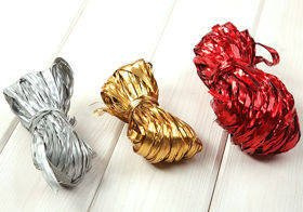 Raphia 3 x 15 m / Breite 2 cm - rot-silbern-golden (mix 6)
