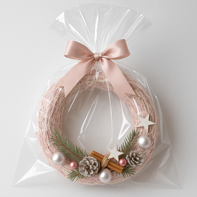 Wianek świąteczny różowo-biały 25 cm – kolekcja GrandDeco – zapakowany na prezent