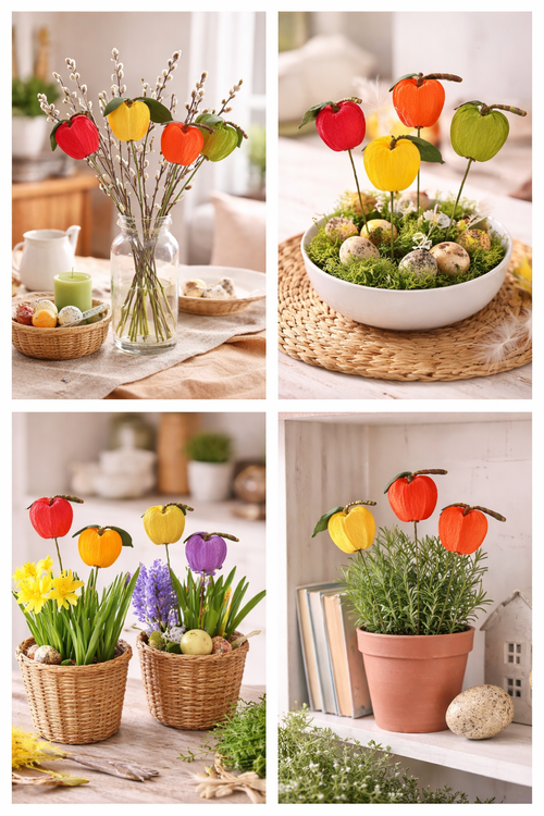 Dekoracja wiosenna 4 kolorowe jabłuszka z papieru 