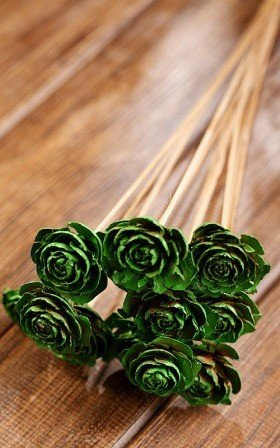 Bouquet of 6 Cedar Wood Roses Floral Picks Green